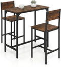 Tangkula 3 Piece Counter Height Bar Table Set, Pub Table and Chairs Set of 2, High Top Console Table with Stools for 2, Space-Saving Dinette Set for Breakfast Nook (Rustic Brown)