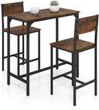 Tangkula 3 Piece Counter Height Bar Table Set, Pub Table and Chairs Set of 2, High Top Console Table with Stools for 2, Space-Saving Dinette Set for Breakfast Nook (Rustic Brown)