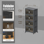 Stackable Storage Bins with Lid & Drawers, Large Foldable Collapsible Storage Containers Bin with Doors & Wheels, Folding Plastic Storage Boxes for Home, Pantry, Office (S, Gray 4-Tier)