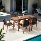 OC Orange-Casual Acacia Wood Patio Dining Chairs Set (Black, 8 Pieces) | Outdoor Chair Set with Breathable Textilene Fabric, Metal Support Bars, Curved Armrest, Supports 350lbs For Lawn, Garden