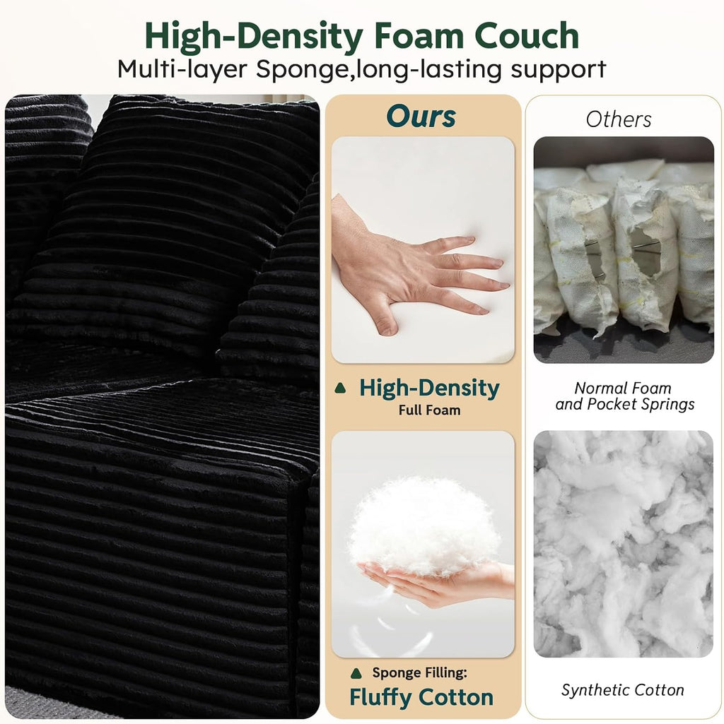 Sleeper Sofa 9 Seater Boneless Couch Modular Sectional Sofa | Cloud Couch Sectional Couches for Living Room, U Shaped Couches with Ottomans No Assembly Required, Black