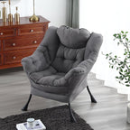 Welnow Lazy Chair for Living Room, Modern Reading Lounge Accent Chair with Armrests and a Side Pocket, Leisure Upholstered Lazy Sofa for Small Space, Bedroom, Dorm, Dark Grey