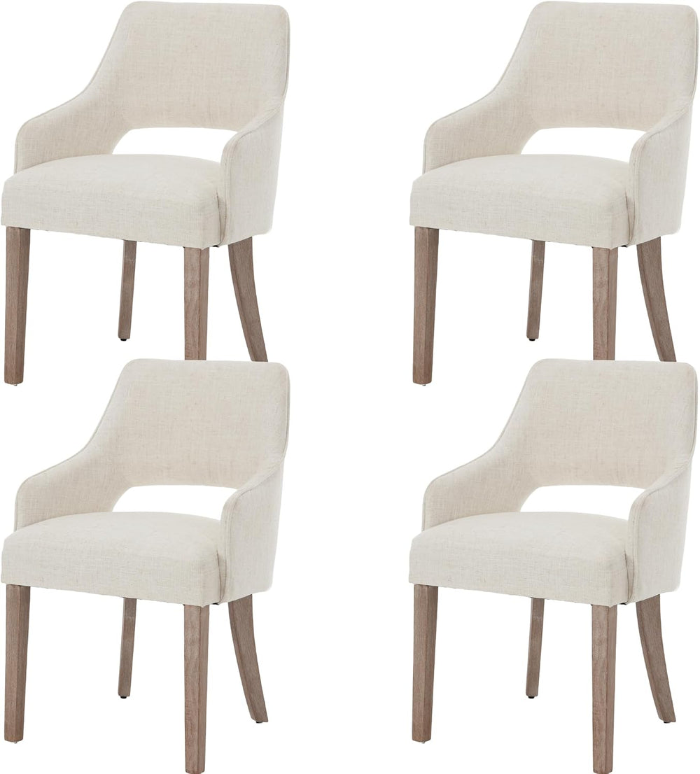 Dining Chairs Set of 4 Linen Upholstered Accent Kitchen Chair with Hollow Bac...