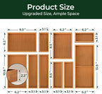 10-Piece Bamboo Drawer Organizer Set, 2.2" Deep Multi-Use Organizers for Utensils, Silverware, Cutlery, Desk, Bathroom, Junk Drawer & Makeup, Non-Slip Feet Included.