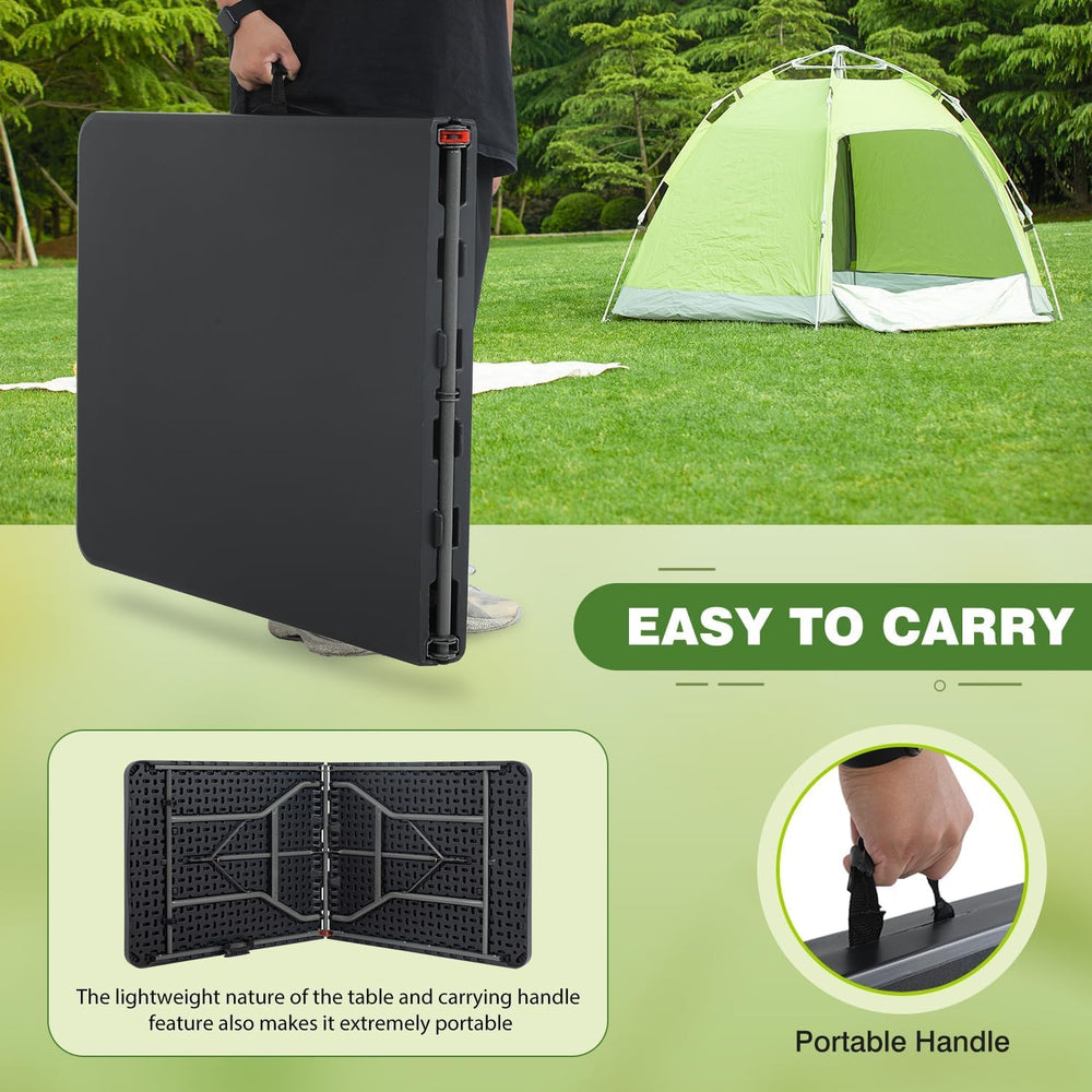 6FT Folding Table, Heavy Duty Plastic Table Portable Fold-in-Half Utility Tab...