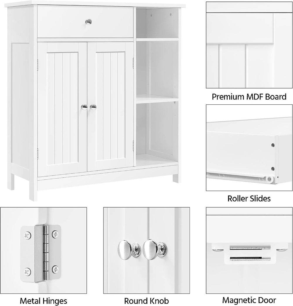 Yaheetech Bathroom Storage Cabinet with Drawer and 2 Beadboard Doors, White
