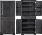Anwick 71" Tall Kitchen Cabinet Pantry Storage, Modern Kitchen Hutch Cabinet with 2 Large Drawers, Freestanding Cupboard Cabinets with 2 Adjustable Shelves & 6 Door Shelves (Black-4Doors)