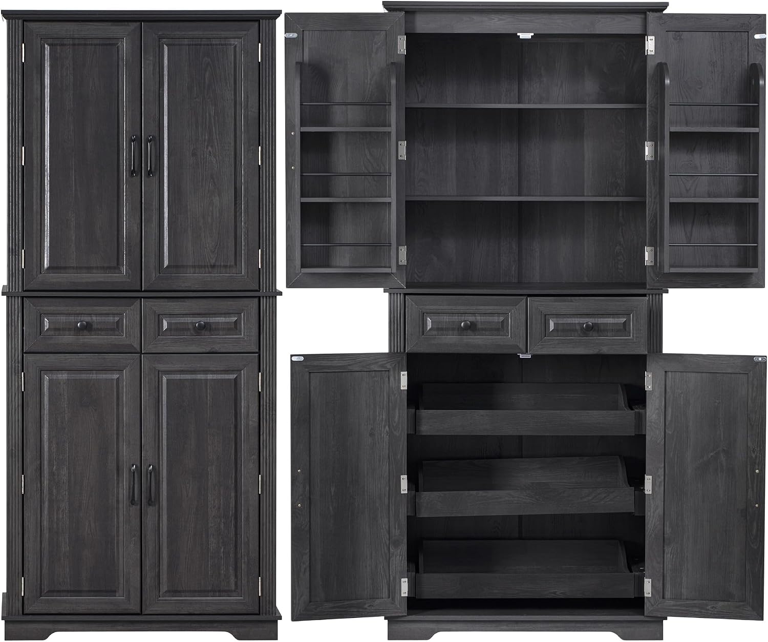Anwick 71" Tall Kitchen Cabinet Pantry Storage, Modern Kitchen Hutch Cabinet with 2 Large Drawers, Freestanding Cupboard Cabinets with 2 Adjustable Shelves & 6 Door Shelves (Black-4Doors)