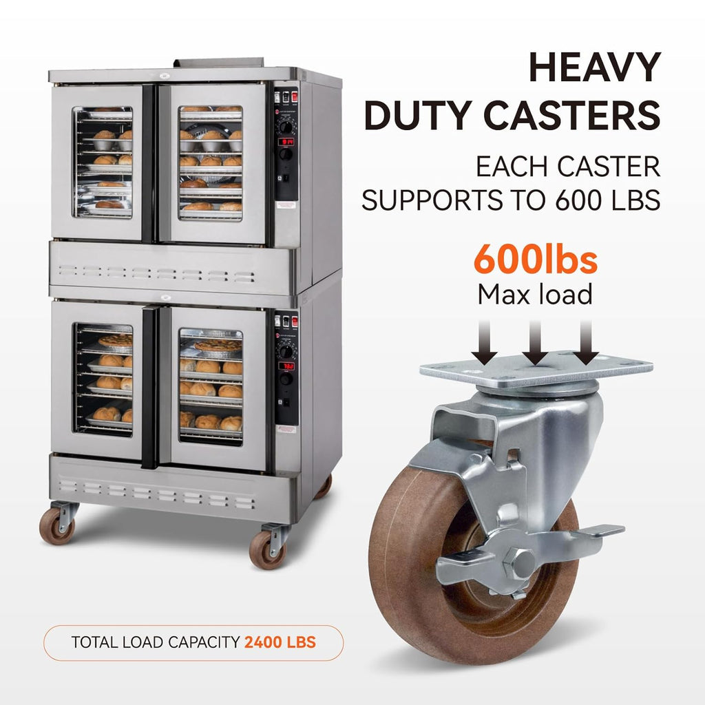 4" Hi-Temp Glass FiIled Nylon Casters, Heavy Duty Casters Set of 4, Industrial Caster Wheels for Commercial Kitchen, Bakery - 2400 lbs Capacity(2 Swivel & 2 Rigid)