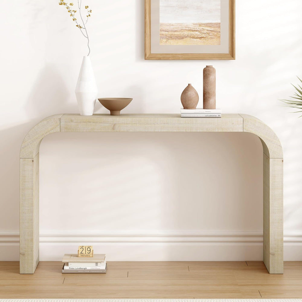 52" Wood Console Table with Curved Edge, Natural Texture, Perfect for En...