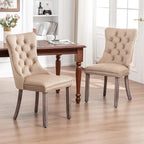 Velvet Dining Chairs Set of 6, Upholstered Dining Room Chairs with Nailhead Ring Pull Trim, Button Tufted Wing Back Chairs for Dining with Solid Wood Legs for Kitchen Dining Room(Khaki)