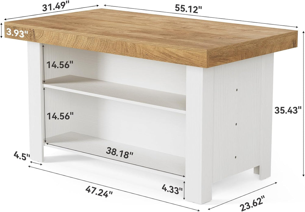 LITTLE TREE 55 Inches Kitchen Island with Storage, 3-Tier Farmhouse Stationar...