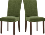 COLAMY Upholstered Parsons Dining Chairs Set of 2, Fabric Dining Room Kitchen Side Chair with Nailhead Trim and Wood Legs - Green