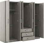 SOFTSEA 6 Doors Armoire Wardrobe Closet with Drawers, 70.9" Large Armoire Wardrobe Cabinet with Storage Shelves and 3 Hanging Rods, Bedroom Clothes Cabinet Organizer (Grey)
