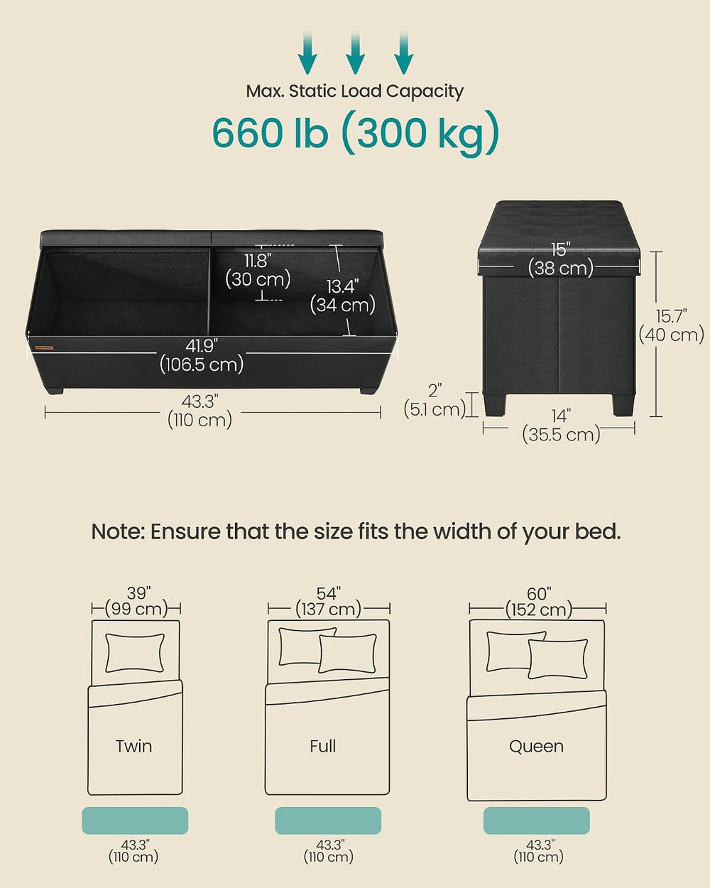 SONGMICS Storage Ottoman Bench with Legs, Flipping Lid, 43.3 Inches | Folding...