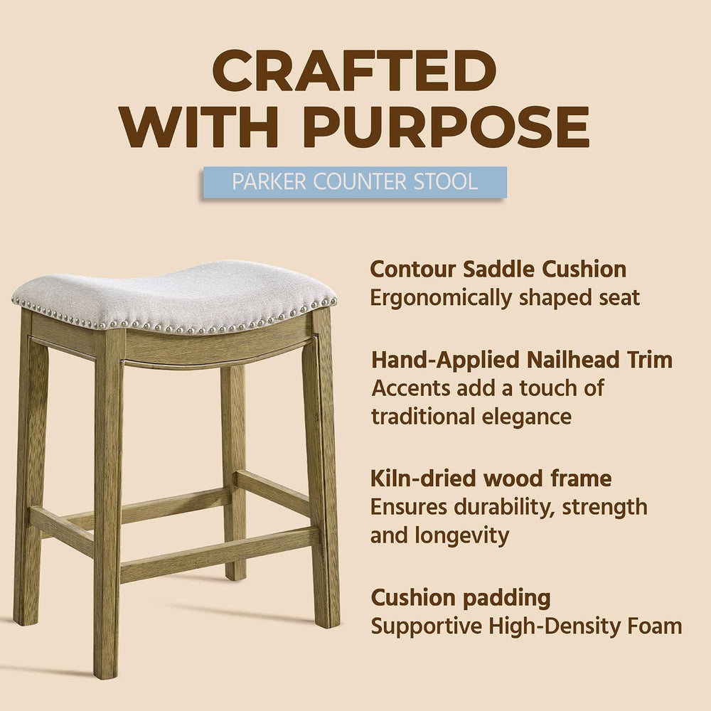 ROME + OAK Set of 2 Parker 26" Counter Stool, Backless Saddle Kitchen Ba...