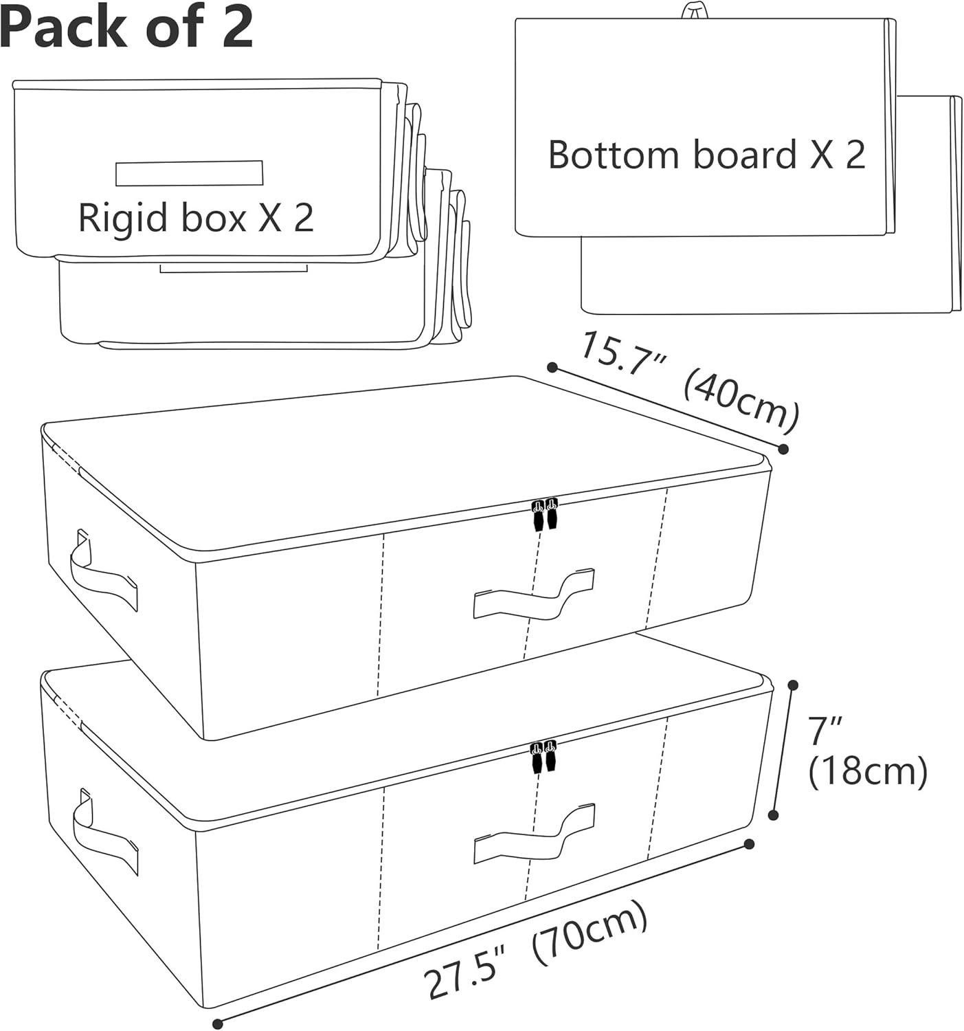 iwill CREATE PRO Pack of 2, Rigid Underbed Storage Boxes with Zip Lid for Clothes, Bedding Sheets, Blankets Organiser, Black Gray