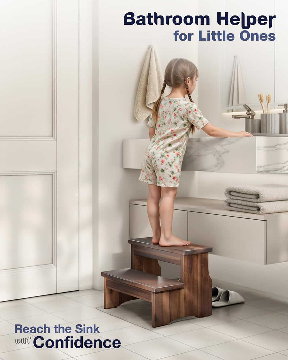 FANATU Wooden Two Step Stool for Adults, Heavy Duty Acacia Wood Bed Step | Co...