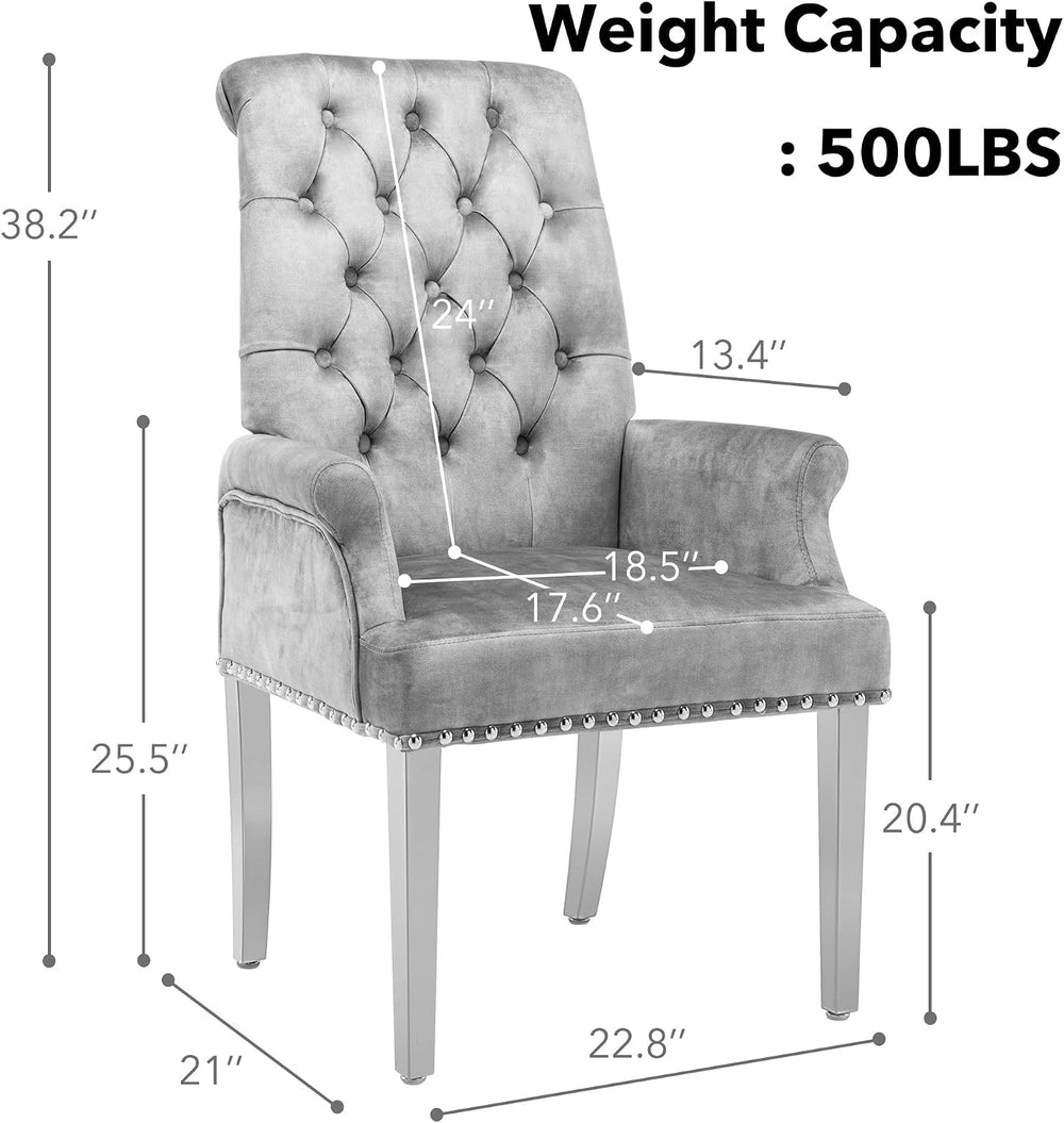 Velvet Dining Chairs with Arms, Upholstered Dining Room Chairs, Grey | Uphols...