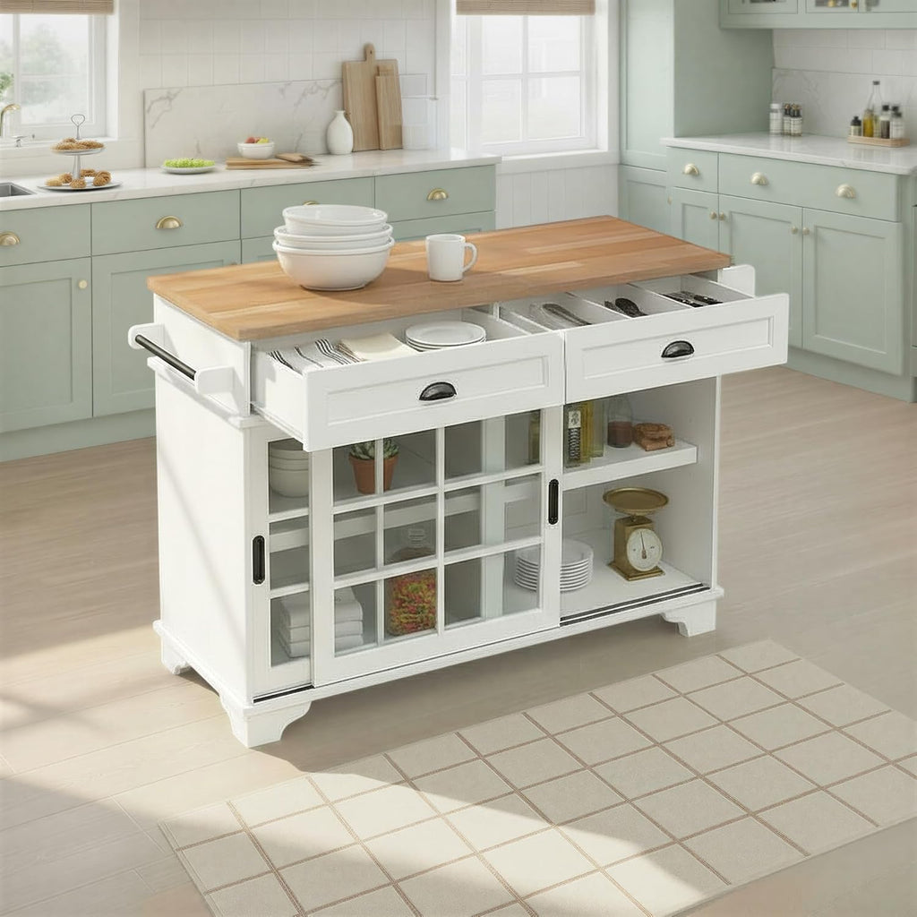 Walker Edison Carolina Modern Free-Standing 48 Inch Kitchen Island with Drawers, White