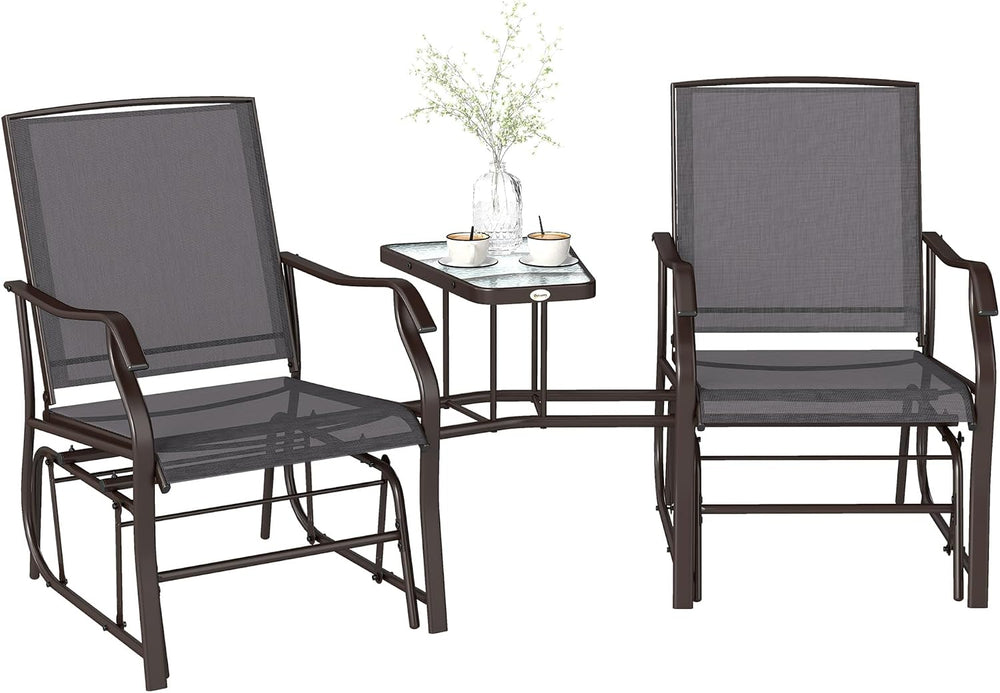 Outsunny Outdoor Glider Chair with Table 2-Seat Patio Loveseat Gray | Rocking...