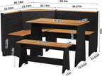 Farmhouse Breakfast Nook Table Set, Dining Nook Set with Corner Bench,with Storage Function Mid Century Modern Small Dining Table Set, Kitchen Table Corner Set (Black + Natural)