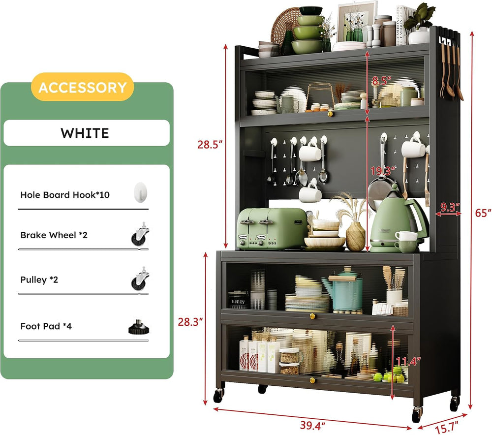 65'' Kitchen Pantry Storage Cabinet with Microwave Oven Countertop, 3...