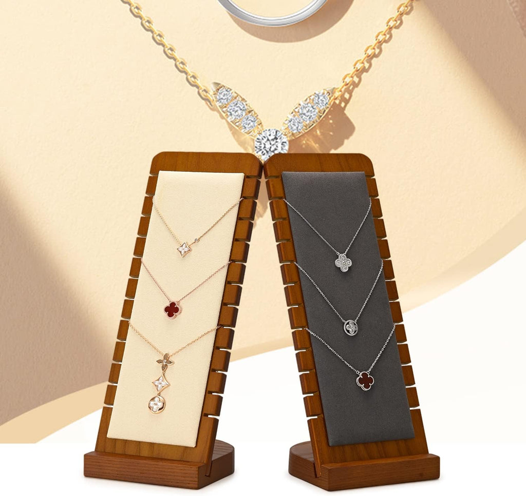 Oirlv Solid Wood Necklace Organizer Showcase Necklace Display Stand Jewelry Display Holder (Creamy-white)