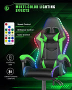 Racingreat Gaming Chair with RGB LED Lights, Ergonomic Computer Chair with Headrest and Lumbar Support, PU Leather High Back Height Adjustable Swivel Video Game Chairs for Adults(Green)