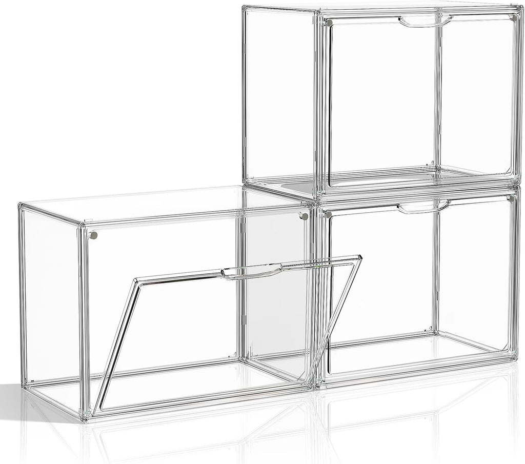 Purse Organizer for Closet, 3 Pack Handbag Storage Organizer, Clear Acrylic Display Case for Collectibles, Stackable Bag Organizer with Magnetic Door for Wallet, Clutch, Figure, Toys