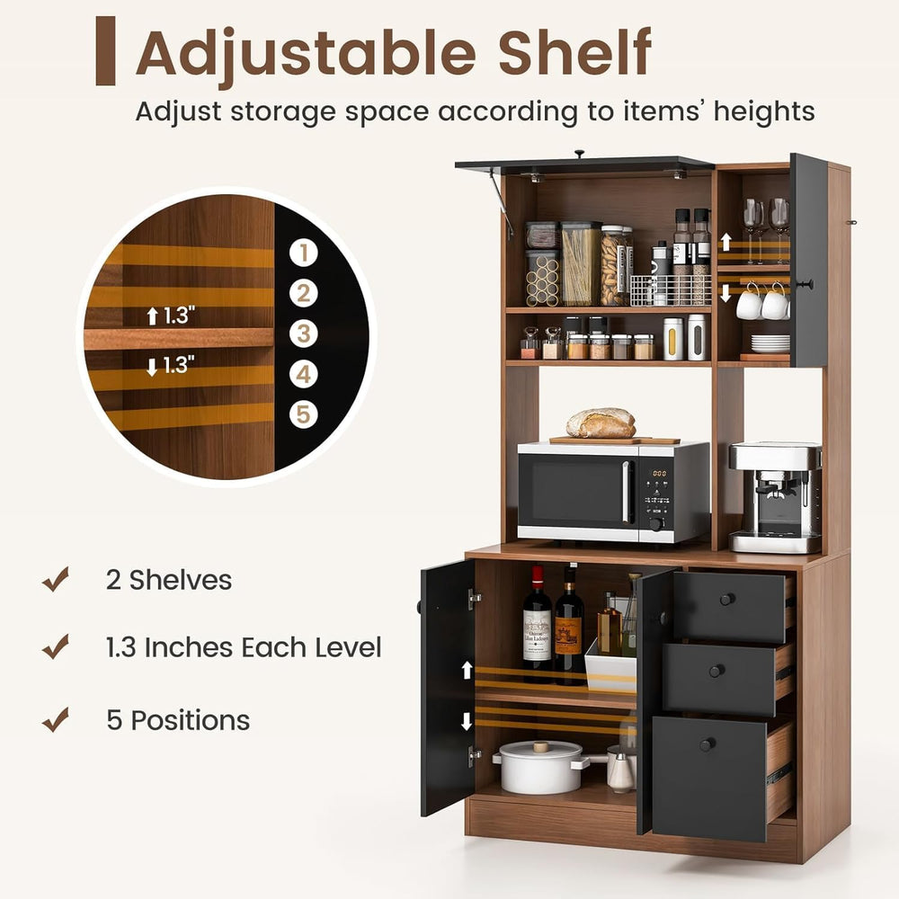 Nightcore Kitchen Pantry Storage Cabinet, 71" Freestanding Pantry with 3...