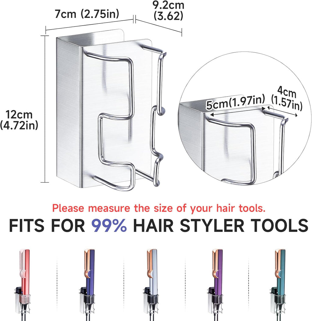 Hair Straightener Holder Wall Mounted, Hair Tool Organizer Stainless Steel, Adhesive Flat Iron Holder, Straighteners Holder for Bathroom Barber Shops Vanity (Silver)