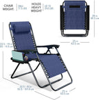Nestl Zero Gravity Chairs, Portable Patio Lounge Chair Outdoor with Pillows & Cup Holder Trays, Adjustable Steel Mesh Reclining Camping Chair, Folding Patio Lawn Chair for Deck, Beach, Yard - Blue