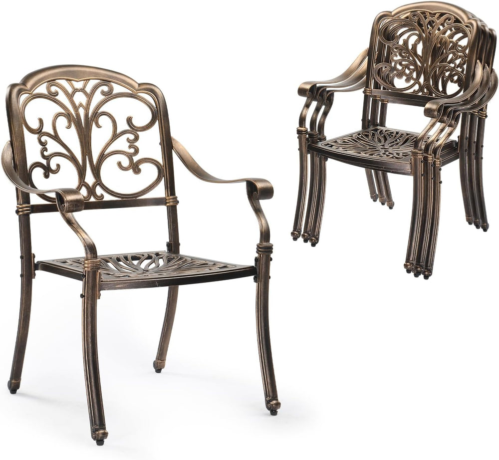 VINGLI Patio Chairs Set of 4 - Stackable Outdoor Cast Aluminum Dining Chairs ...