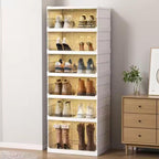 6 Tier Easy Assembly Collapsible Shoe Cabinet Foldable Shoe Organizer Stackable Shoe Storage Box with Clear Door for Front Door Entrance 12Pairs
