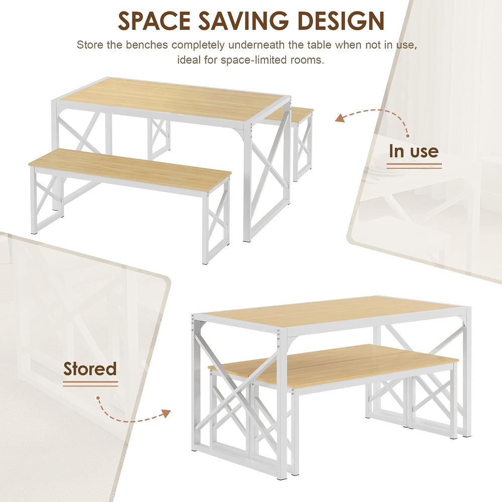 VECELO 55” Kitchen Dining Table Set for 4, Heavy-Duty Steel Frame & Wood-...