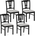 Giantex Wooden Dining Chairs Set of 4, Upholstered Kitchen Chairs with Solid Rubber Wood Frame, Hollowed Backrest & Soft Padded Seat, Armless Dining Chairs for Kitchen, Dining Room, Black & Gray