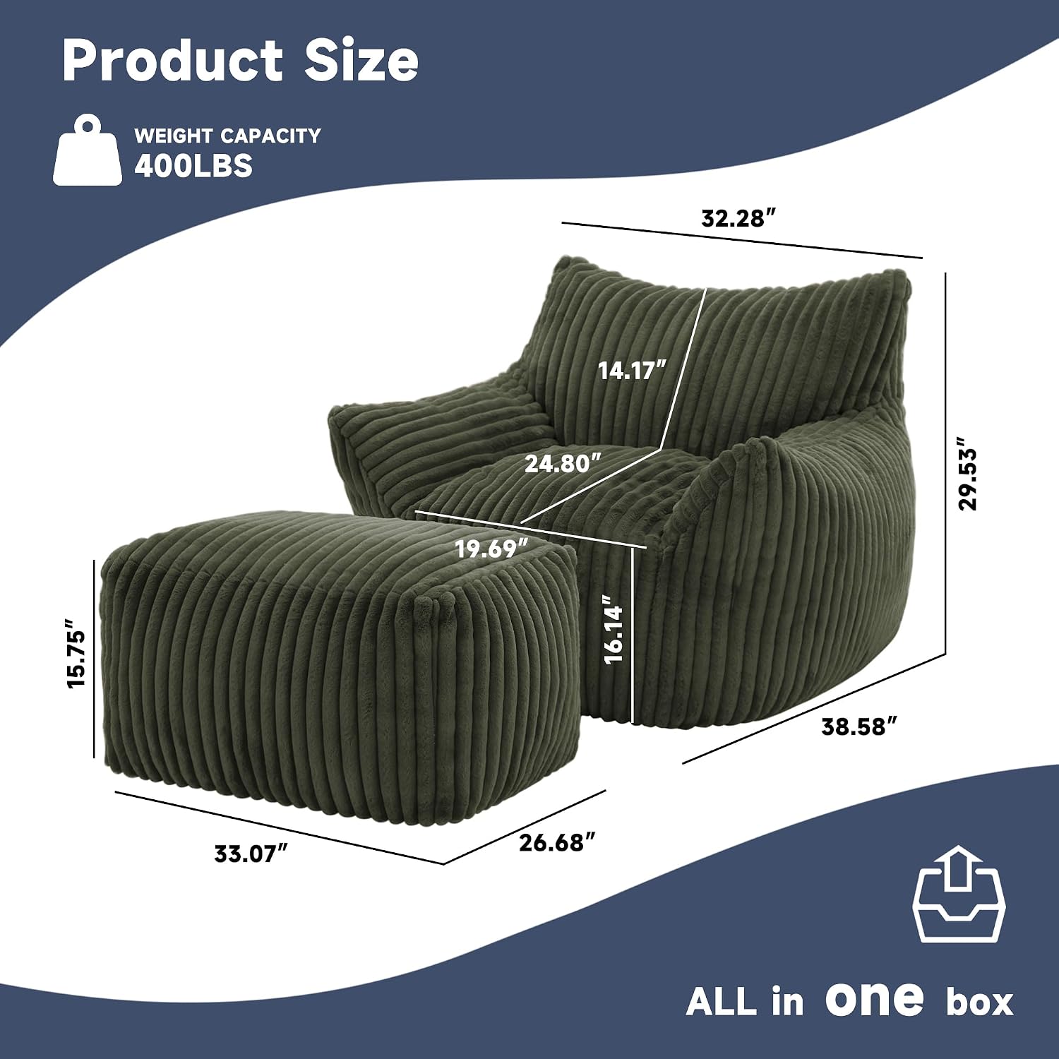 Oversized Bean Bag Chair for Living Room Furniture Bean Bag Chairs for Adults- Small Couch & Lounge Accent Chair for Living Room Chairs or Bedroom
