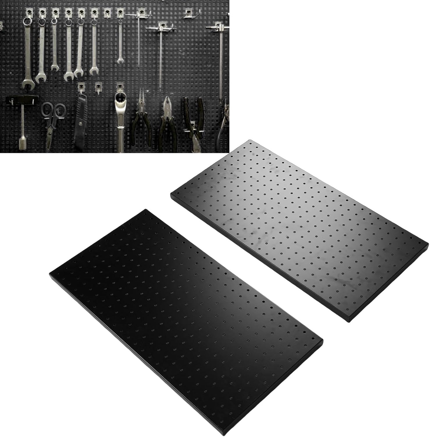 LiebeWH Metal Pegboard Wall Organizer 2 Panels 24x12 Inch Black Heavy Duty Peg Board for Garage Tool Storage