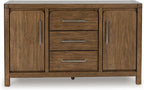 Signature Design by Ashley Cabalynn Farmhouse Glazed 2-Door Dining Server with Adjustable Shelves and 3 Drawers, Light Brown
