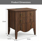 FUSUNBAO Set of 2 Nightstands with Charging Station&3 Fluted Drawers,Walnut | Vintage Bedside Table, 3 Fluted Drawers and Open Shelf, Rustic End Table, Power Outlet and USB Ports, For Bedroom