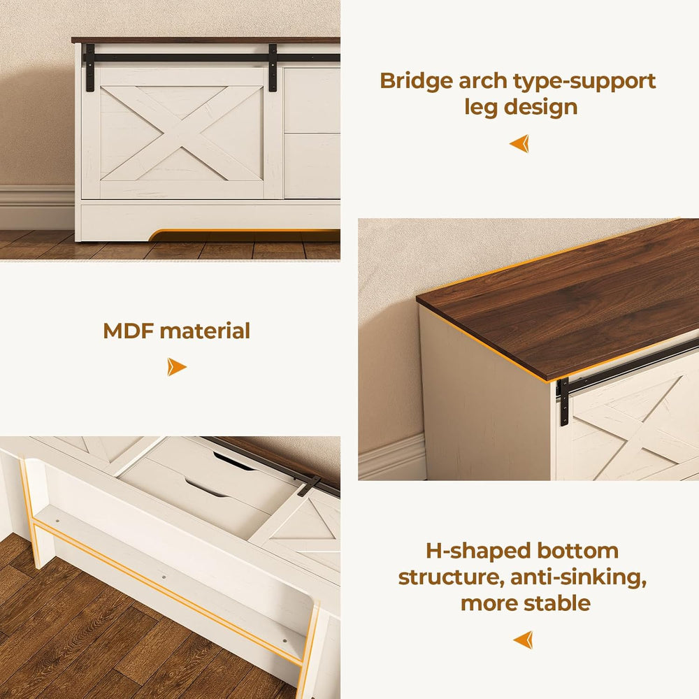 UPOSOJA 60“ Farmhouse Storage Bench with Cushion, Shoe Rack with Slide Barn D...