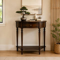 Half Moon Console Table with Drawer & Shelf, Half Round Wood Entryway Table, Narrow Small Console Table for Hallway, Foyer, Living Room & Small Spaces, （Dark Walnut 23.6IN）