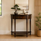 Half Moon Console Table with Drawer & Shelf, Half Round Wood Entryway Table, Narrow Small Console Table for Hallway, Foyer, Living Room & Small Spaces, （Dark Walnut 23.6IN）
