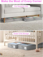 punemi Under Bed Storage Containers, Below 4 Inches Tall Low Profile Underbed Storage, NO STRUCTURE, Soft Foldable Underbed Cloth Storage Bags, Zipper Blanket Storage Container, 2Pack, 20x40x3.7in