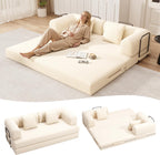 78.8" Convertible Sofa Bed, 5-in-1 Boneless Couch, No Assembly,Cream | Corduroy Boneless Loveseat Sleeper Sofa,Boneless Chair for Living Room,Futon Sleeper Couch with Removable Armrests & Pillows