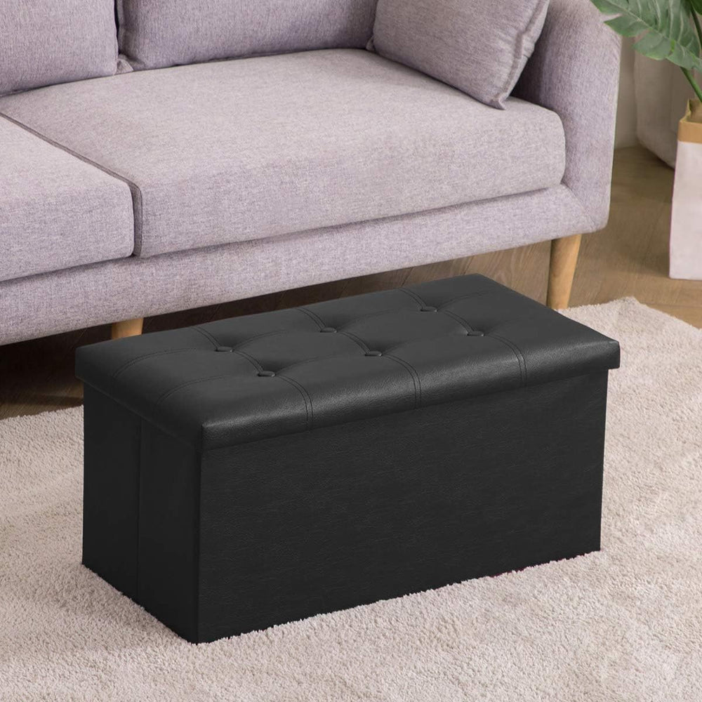 Youdesure 30" Ottoman with Storage, Folding Faux Leather Bench, Black | ...