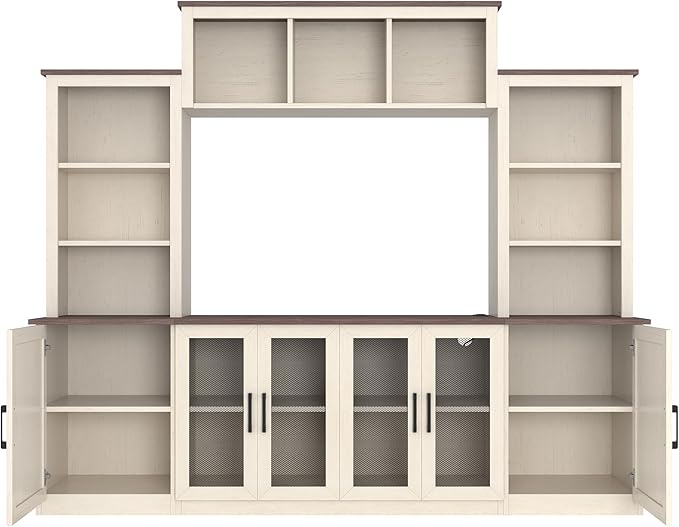 Wall Unit Entertainment Center with Charging Station and USB Charging for TVs, TV Stand with Large Storage Cabinet, Modern TV Stand Media Console with Cabinets (Beige/T)