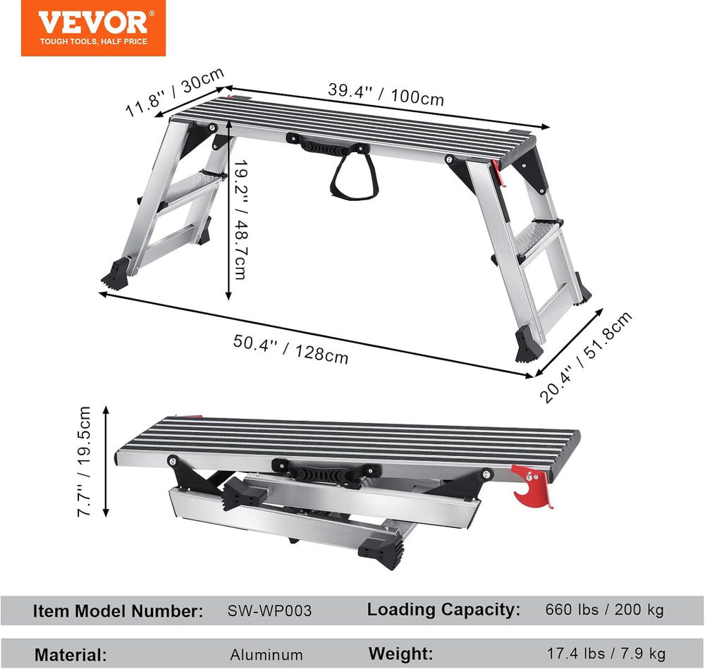 VEVOR Folding Work Platform, 40"×12"×20" Aluminum Drywall Stoo...