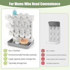 Baby Bottle Drying Rack, Space Saving Baby Bottle Organizer for Countertop, Vertical Bottle Dryer Holder with Brushes Holder, Large Bottle Storage Holder 12 Bottles & Baby Accessories Grey